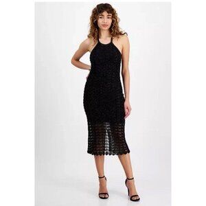 Guess Alina Black Halter Metallic Crochet Cocktail & Party Dress Large SEE NOTES